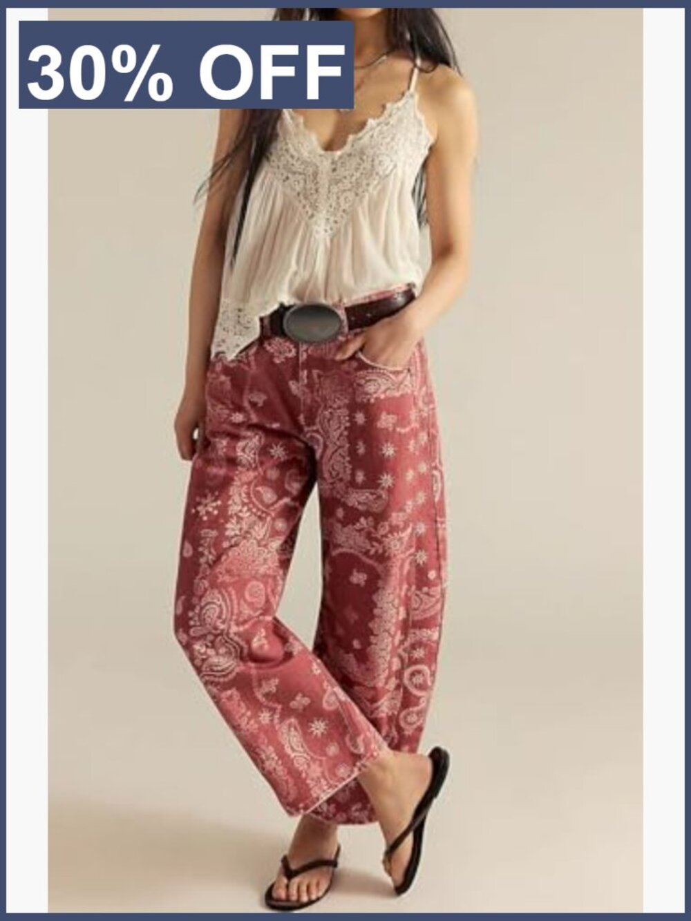 Boyfriend Baggy Barrel Jeans Floral Print Denim Ankle Pants Wide Leg Mid Rise - Picture 2 of 7
